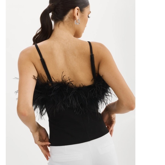 Lamarque Yarina Feather Trimmed Top Black Ostrich Feathers Size L - Picture 3 of 6